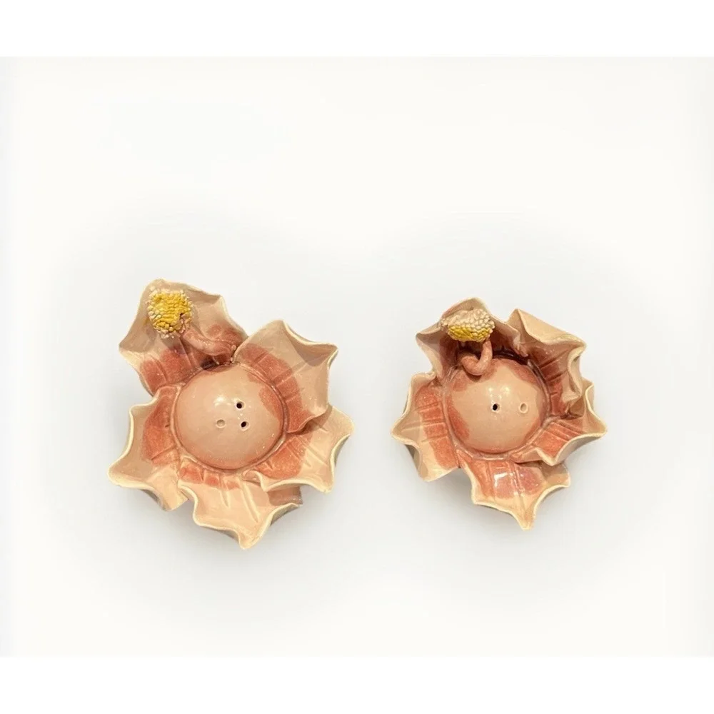 Fitz‎ and Floyd 1983 Pink Flower Salt & Pepper Shaker Pink Yellow Vintage *RARE*